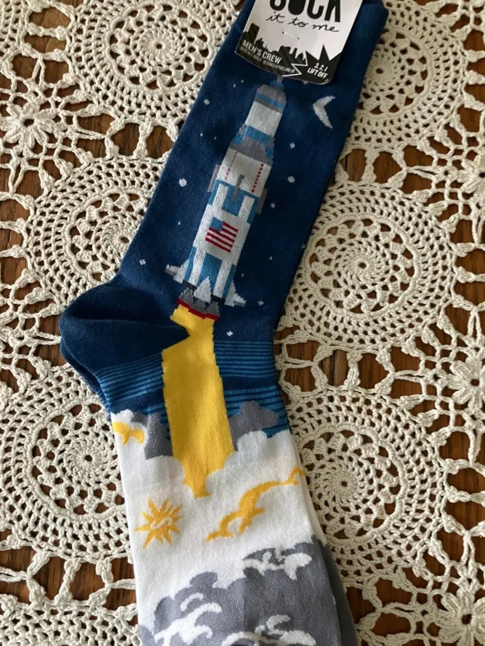 New Men’s Crews Socks – Sock it to Me Space Rocket Lift Off Socks